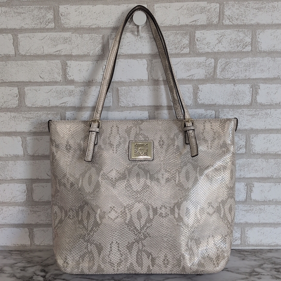 Anne Klein Handbags - Anne Klein Light Gold/Ivory Synthetic Snake Pattern Tote Bag Purse NWOT